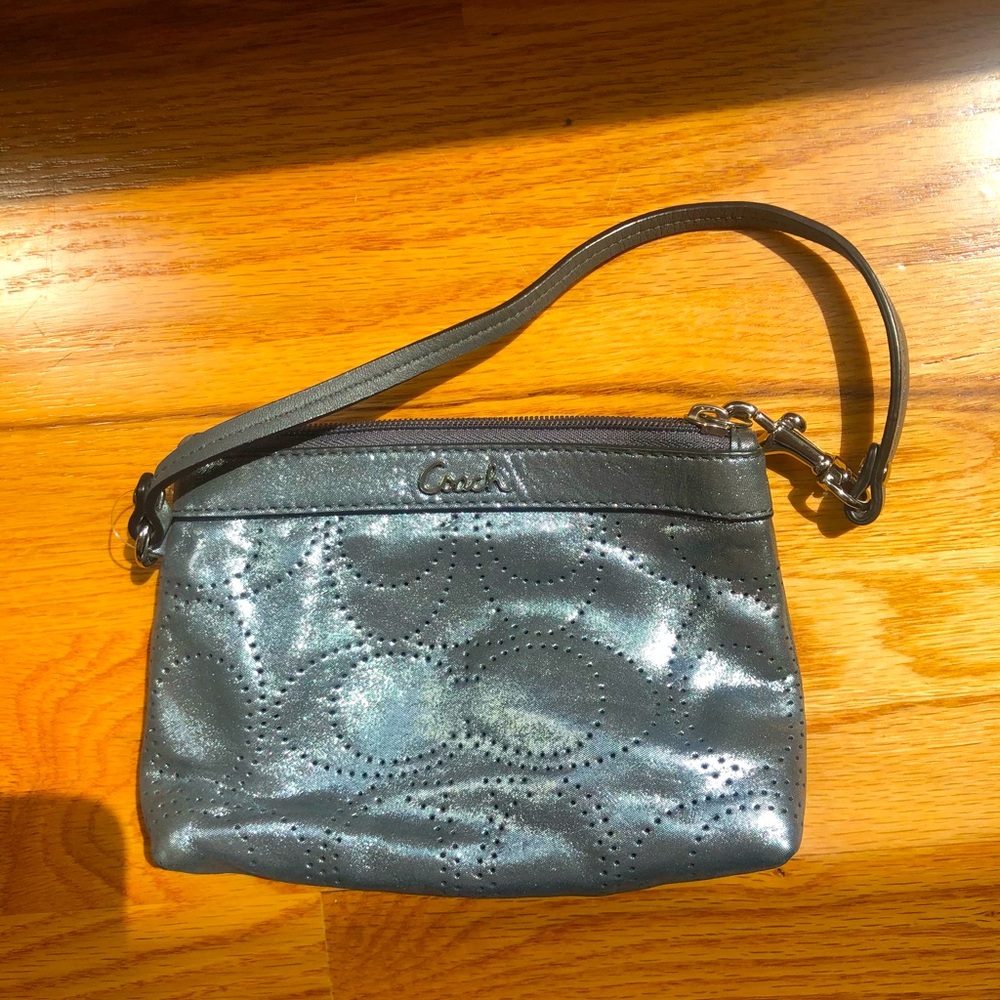 Metallic Silver Coach Wristlet